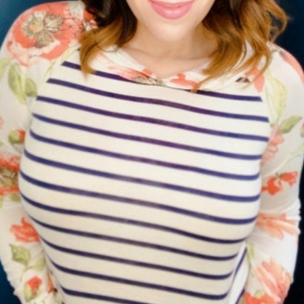 E.Luna floral and striped hooded shirt with pocket